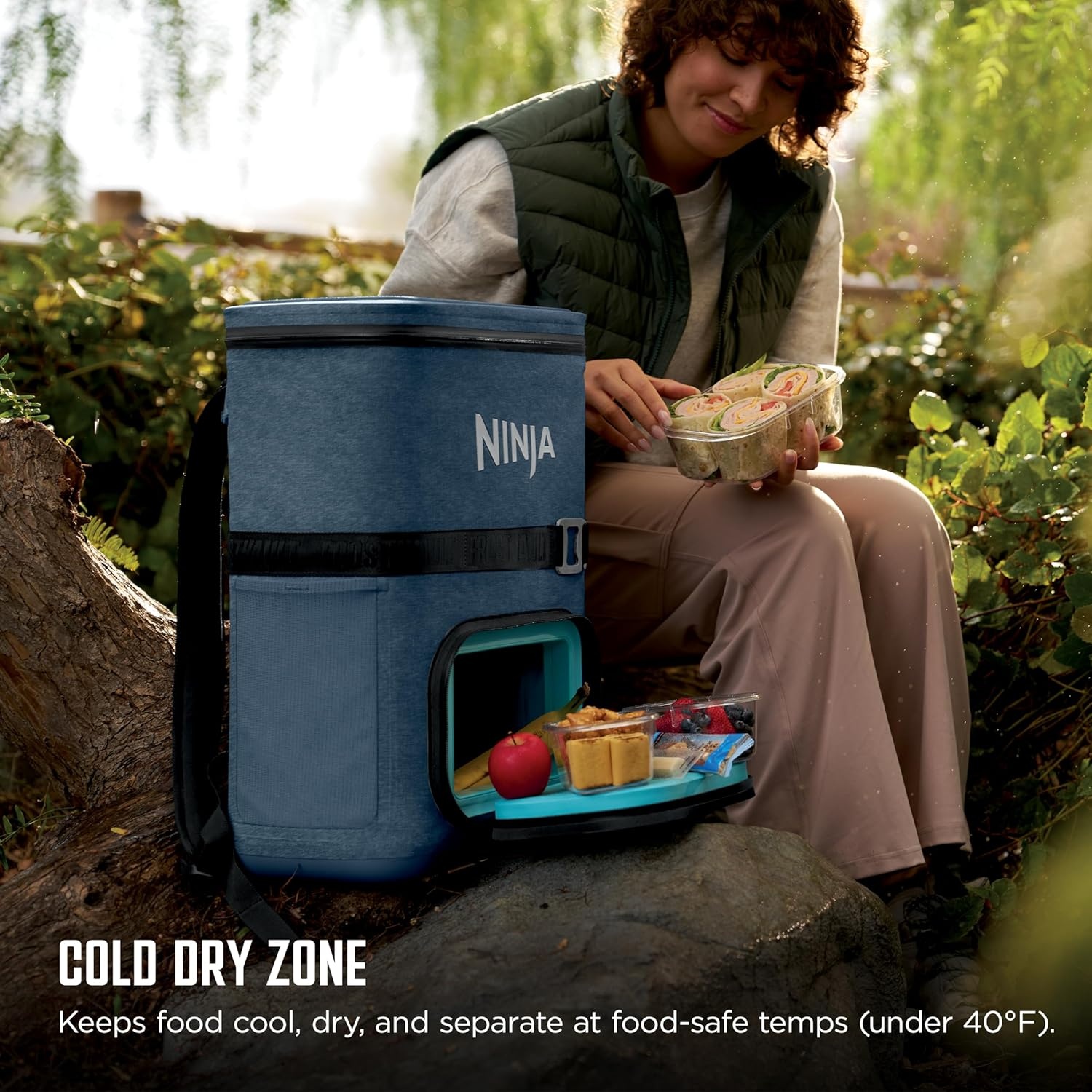 image:imageNinja Backpack Cooler FrostVault Go 24 Can Soft Cooler Leakproof Zipper with Built in Can Opener 2 Ice Packs amp Dry Storage Drawer for Hiking Camping amp More Daffodil Daze FF124YLLuminous Blue