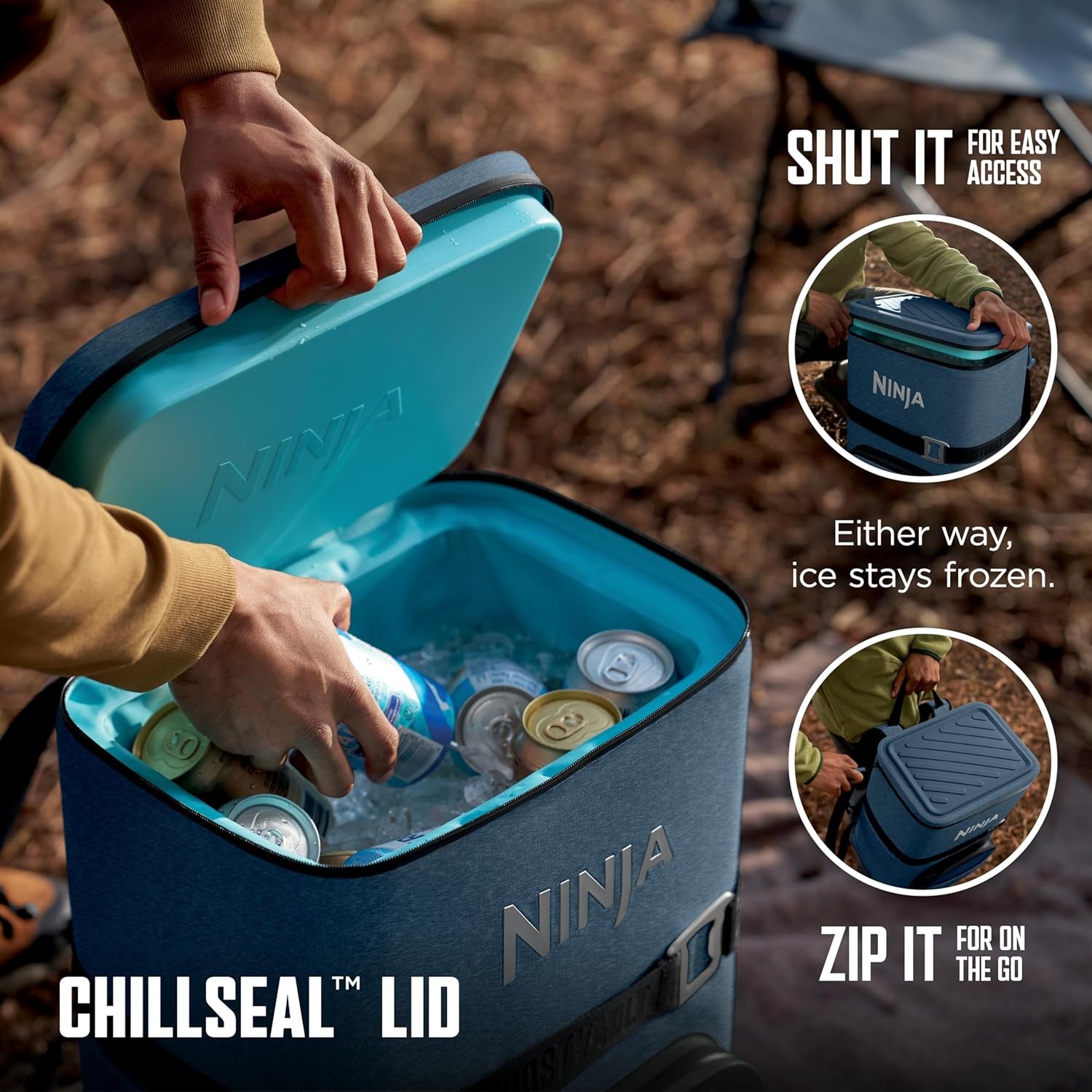 image:imageNinja Backpack Cooler FrostVault Go 24 Can Soft Cooler Leakproof Zipper with Built in Can Opener 2 Ice Packs amp Dry Storage Drawer for Hiking Camping amp More Daffodil Daze FF124YLBlue