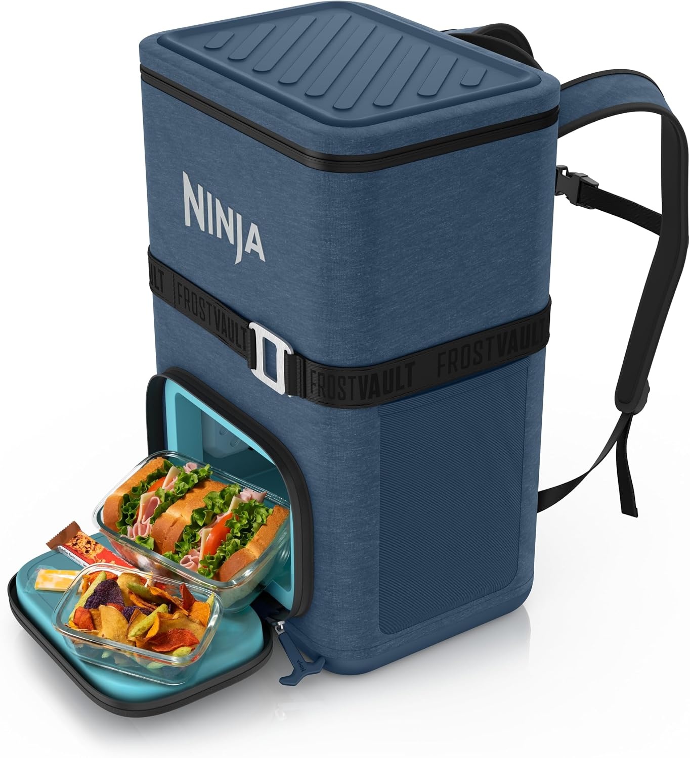 image:imageNinja Backpack Cooler FrostVault Go 24 Can Soft Cooler Leakproof Zipper with Built in Can Opener 2 Ice Packs amp Dry Storage Drawer for Hiking Camping amp More Daffodil Daze FF124YLBlue