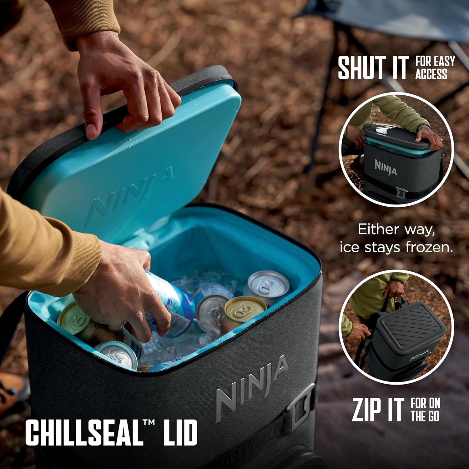 image:imageNinja Backpack Cooler FrostVault Go 24 Can Soft Cooler Leakproof Zipper with Built in Can Opener 2 Ice Packs amp Dry Storage Drawer for Hiking Camping amp More Daffodil Daze FF124YLDark Grey