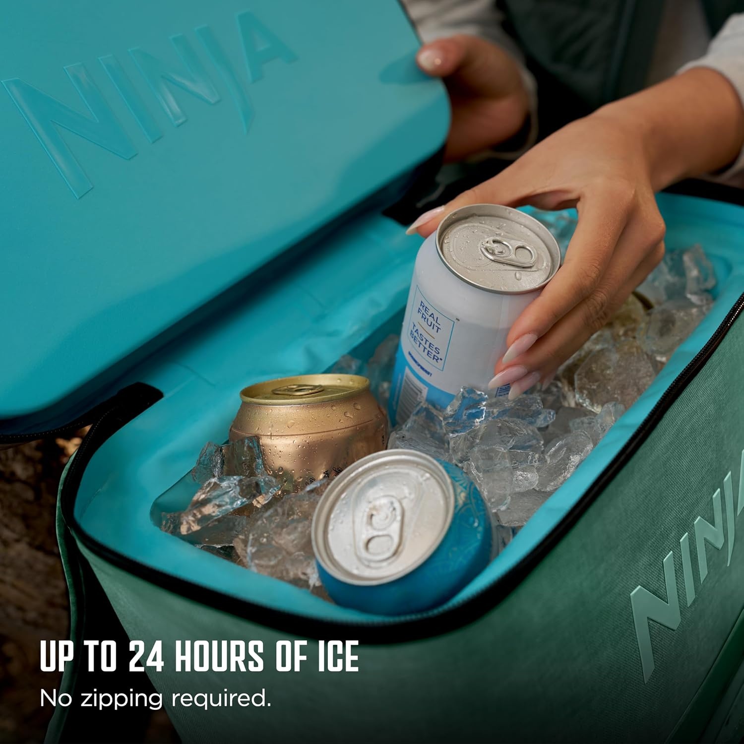 image:imageNinja Backpack Cooler FrostVault Go 24 Can Soft Cooler Leakproof Zipper with Built in Can Opener 2 Ice Packs amp Dry Storage Drawer for Hiking Camping amp More Daffodil Daze FF124YLCactus Green