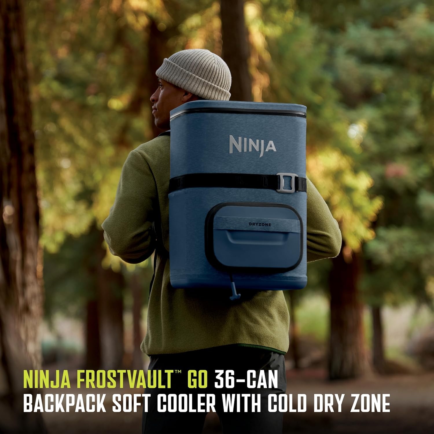 image:imageNinja Backpack Cooler FrostVault Go 24 Can Soft Cooler Leakproof Zipper with Built in Can Opener 2 Ice Packs amp Dry Storage Drawer for Hiking Camping amp More Daffodil Daze FF124YLBlue