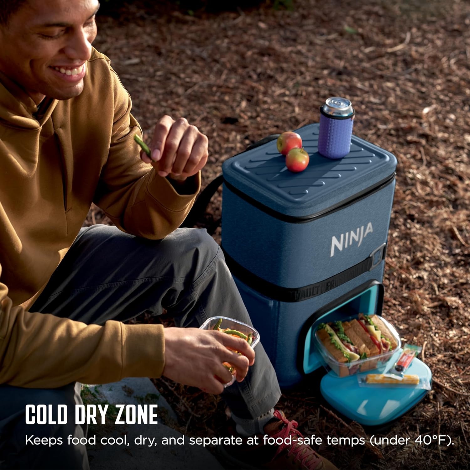 image:imageNinja Backpack Cooler FrostVault Go 24 Can Soft Cooler Leakproof Zipper with Built in Can Opener 2 Ice Packs amp Dry Storage Drawer for Hiking Camping amp More Daffodil Daze FF124YLLuminous Blue