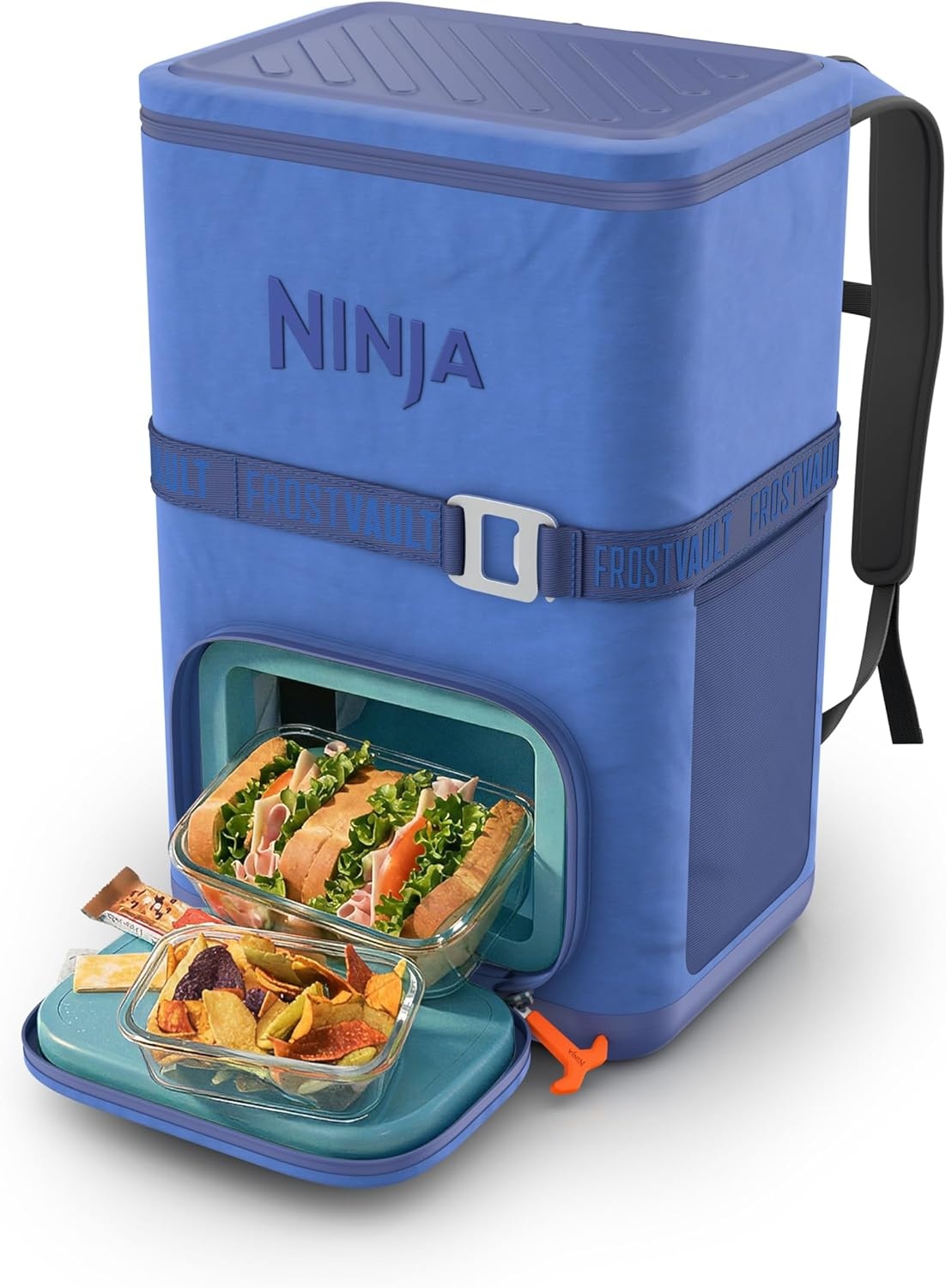image:imageNinja Backpack Cooler FrostVault Go 24 Can Soft Cooler Leakproof Zipper with Built in Can Opener 2 Ice Packs amp Dry Storage Drawer for Hiking Camping amp More Daffodil Daze FF124YLLuminous Blue