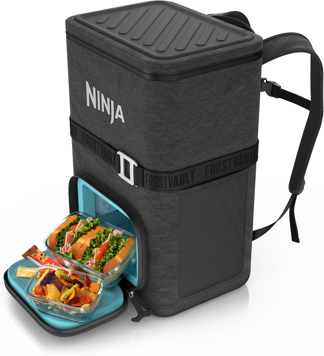 image:imageNinja Backpack Cooler FrostVault Go 24 Can Soft Cooler Leakproof Zipper with Built in Can Opener 2 Ice Packs amp Dry Storage Drawer for Hiking Camping amp More Daffodil Daze FF124YLDark Grey