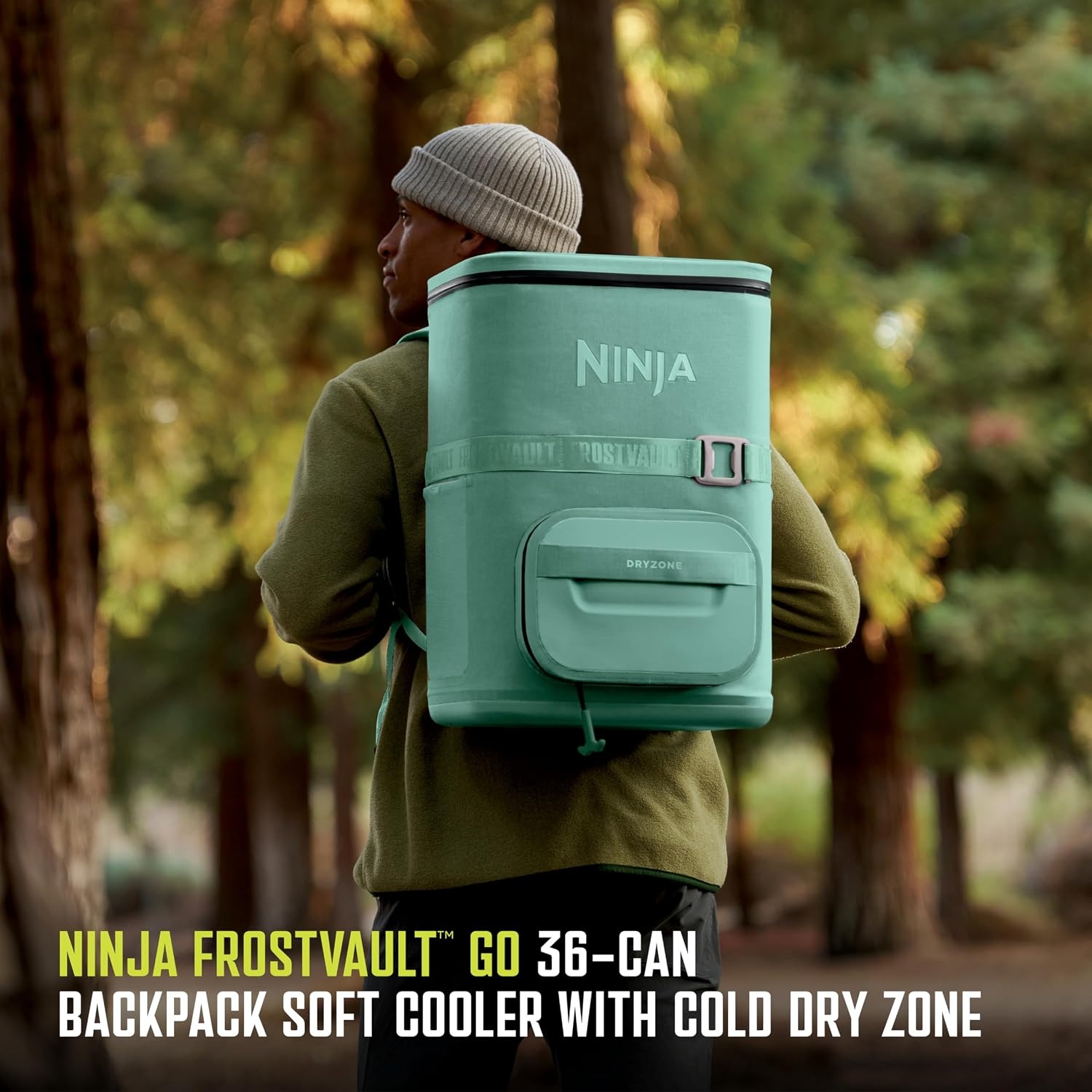 image:imageNinja Backpack Cooler FrostVault Go 24 Can Soft Cooler Leakproof Zipper with Built in Can Opener 2 Ice Packs amp Dry Storage Drawer for Hiking Camping amp More Daffodil Daze FF124YLCactus Green