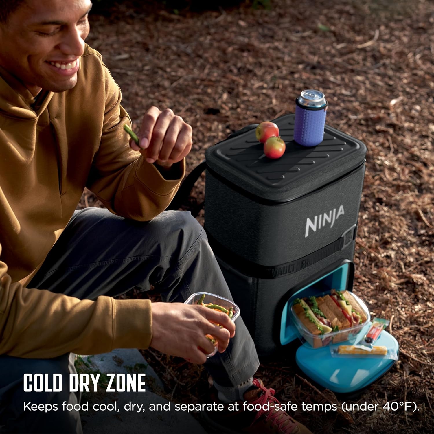 image:imageNinja Backpack Cooler FrostVault Go 24 Can Soft Cooler Leakproof Zipper with Built in Can Opener 2 Ice Packs amp Dry Storage Drawer for Hiking Camping amp More Daffodil Daze FF124YLDark Grey