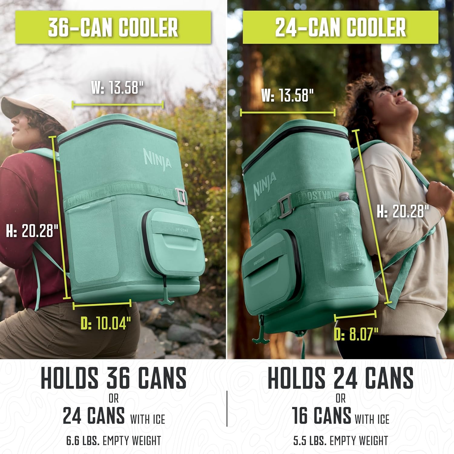 image:imageNinja Backpack Cooler FrostVault Go 24 Can Soft Cooler Leakproof Zipper with Built in Can Opener 2 Ice Packs amp Dry Storage Drawer for Hiking Camping amp More Daffodil Daze FF124YLCactus Green