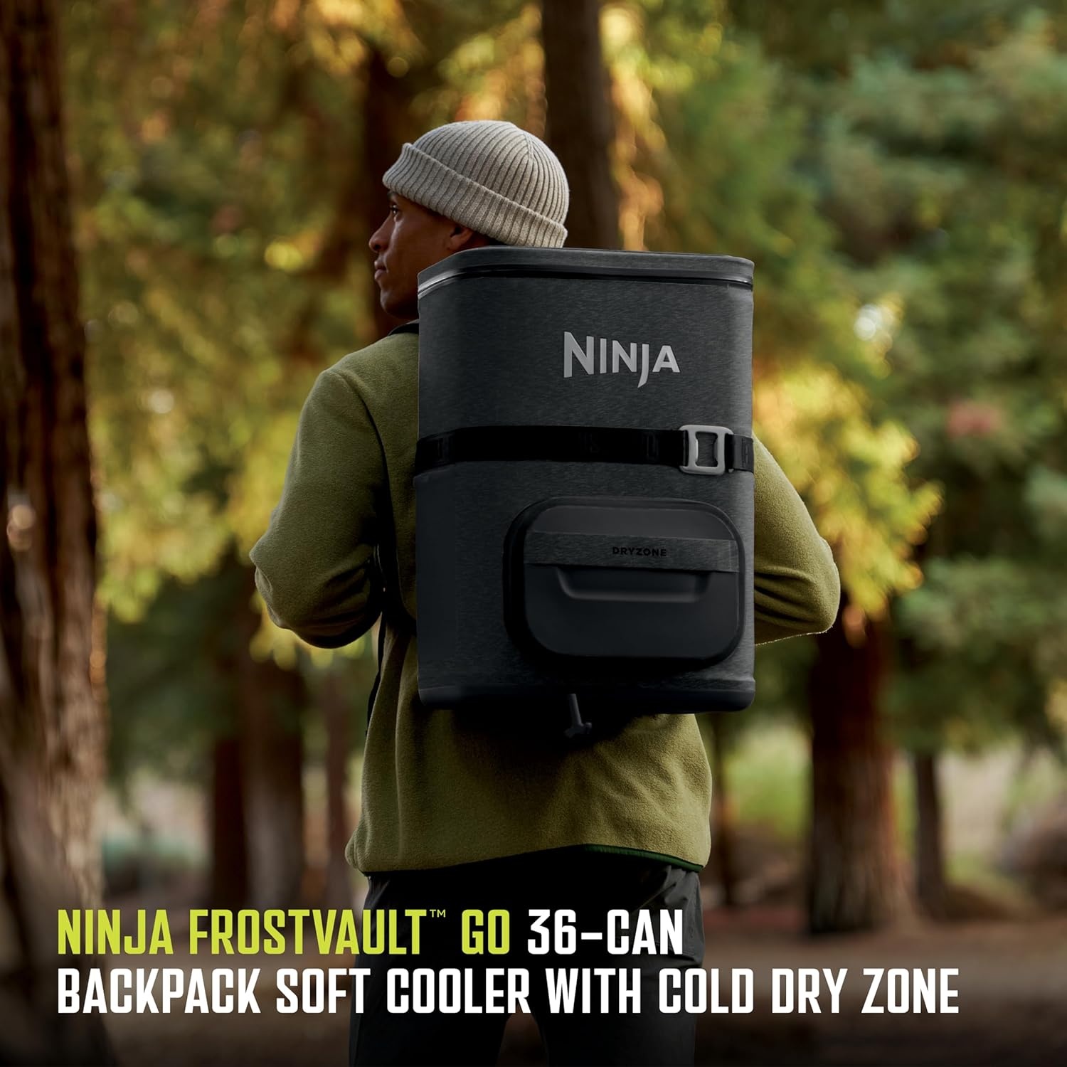 image:imageNinja Backpack Cooler FrostVault Go 24 Can Soft Cooler Leakproof Zipper with Built in Can Opener 2 Ice Packs amp Dry Storage Drawer for Hiking Camping amp More Daffodil Daze FF124YLDark Grey