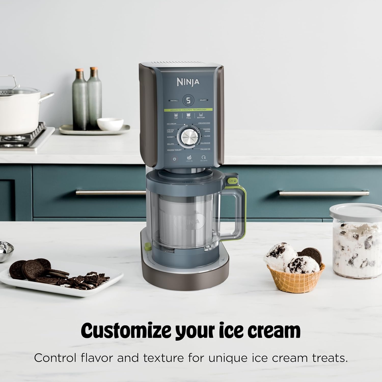 image:imageNinja CREAMi Deluxe Ice Cream Maker 11in1 Create Frozen Desserts Sorbet Milkshakes Yogurt amp More Includes 2 Dishwasher Safe XL 24 Oz Tubs with storage lids Blue NC501NDCREAMi Deluxe 11in1 w 2 Pints Denim