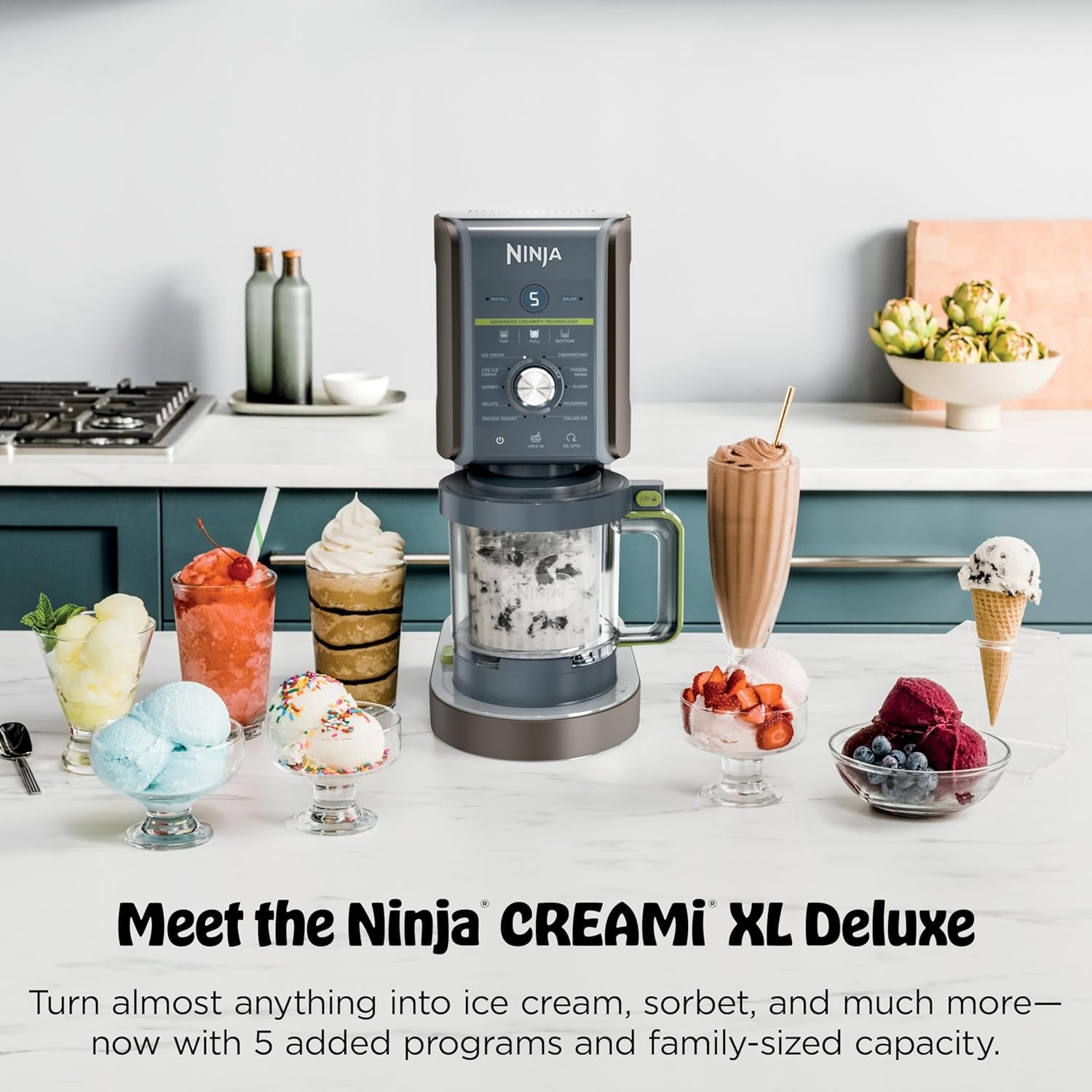 image:imageNinja CREAMi Deluxe Ice Cream Maker 11in1 Create Frozen Desserts Sorbet Milkshakes Yogurt amp More Includes 2 Dishwasher Safe XL 24 Oz Tubs with storage lids Blue NC501NDCREAMi Deluxe 11in1 w 2 Pints Denim