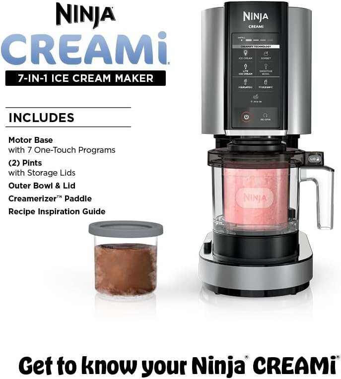 image:imageNinja CREAMi Deluxe Ice Cream Maker 11in1 Create Frozen Desserts Sorbet Milkshakes Yogurt amp More Includes 2 Dishwasher Safe XL 24 Oz Tubs with storage lids Blue NC501NDCREAMi 7in1 w 2 Pints