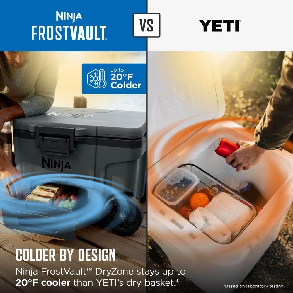image:imageNinja FrostVault 65qt Wheeled Cooler with Cold Dry Zone Integrated FridgeTemp Dry Storage Drawer Premium HeavyDuty Insulated Cooler Keeps Ice Cold for Days Spanish Moss FB265GN1Charcoal Grey