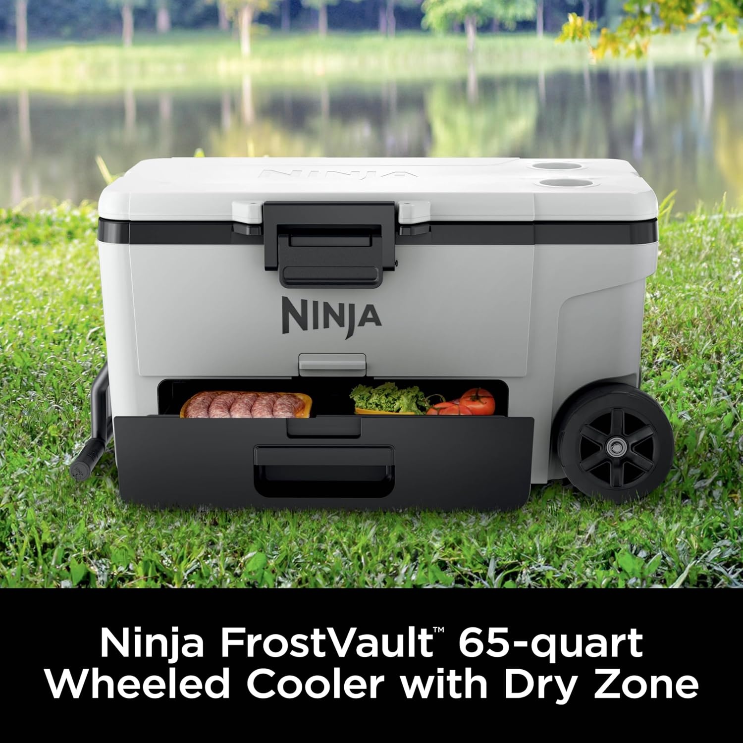 image:imageNinja FrostVault 65qt Wheeled Cooler with Cold Dry Zone Integrated FridgeTemp Dry Storage Drawer Premium HeavyDuty Insulated Cooler Keeps Ice Cold for Days Spanish Moss FB265GN1Strawberry Rhubarb