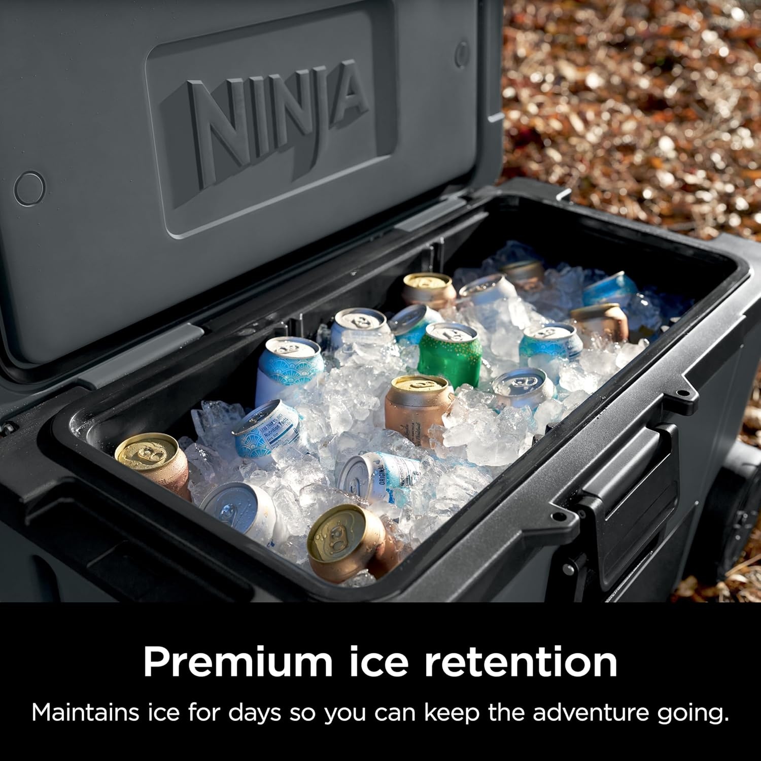 image:imageNinja FrostVault 65qt Wheeled Cooler with Cold Dry Zone Integrated FridgeTemp Dry Storage Drawer Premium HeavyDuty Insulated Cooler Keeps Ice Cold for Days Spanish Moss FB265GN1Charcoal Grey