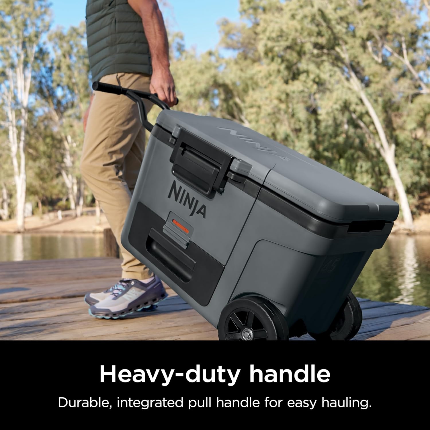 image:imageNinja FrostVault 65qt Wheeled Cooler with Cold Dry Zone Integrated FridgeTemp Dry Storage Drawer Premium HeavyDuty Insulated Cooler Keeps Ice Cold for Days Spanish Moss FB265GN1Charcoal Grey
