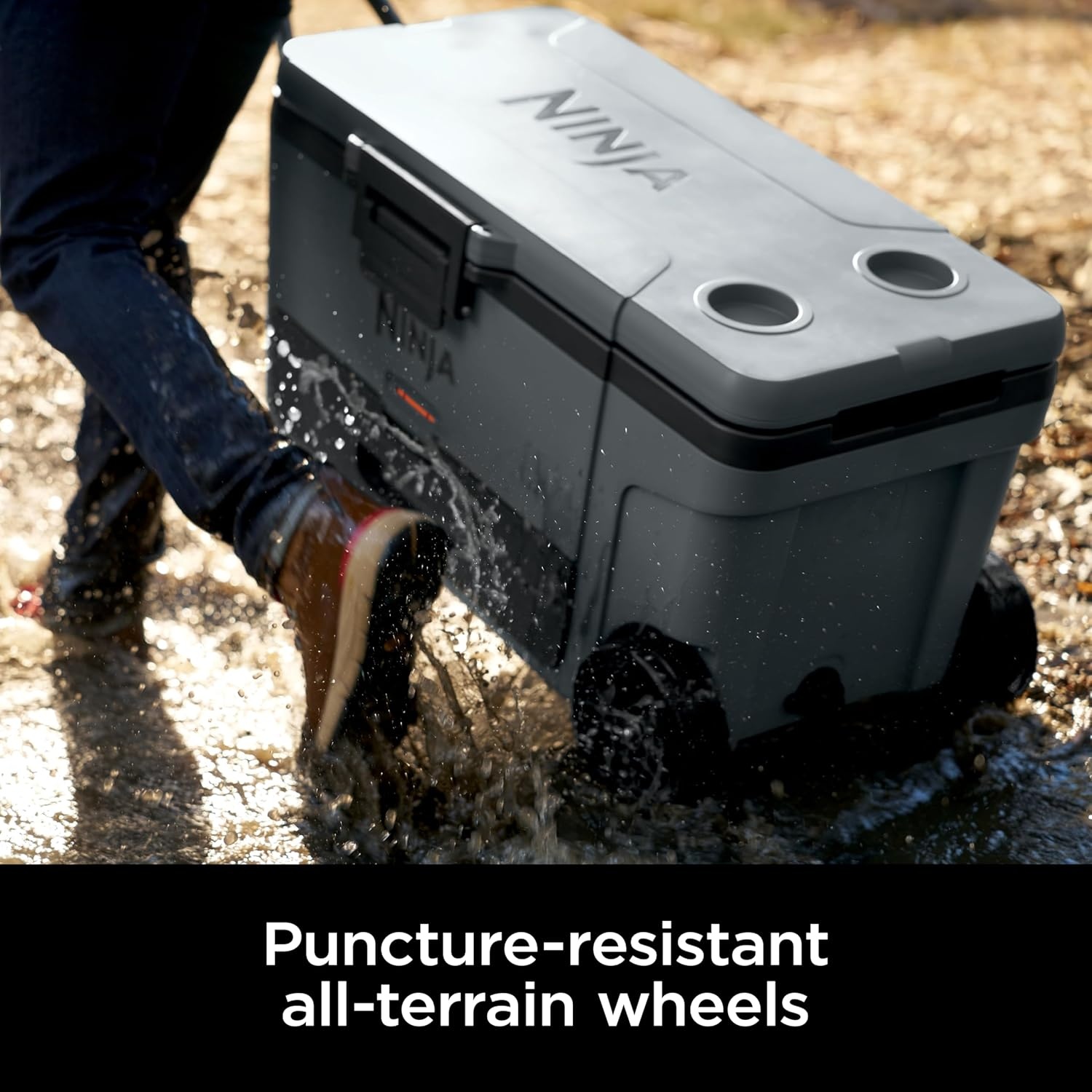 image:imageNinja FrostVault 65qt Wheeled Cooler with Cold Dry Zone Integrated FridgeTemp Dry Storage Drawer Premium HeavyDuty Insulated Cooler Keeps Ice Cold for Days Spanish Moss FB265GN1Charcoal Grey