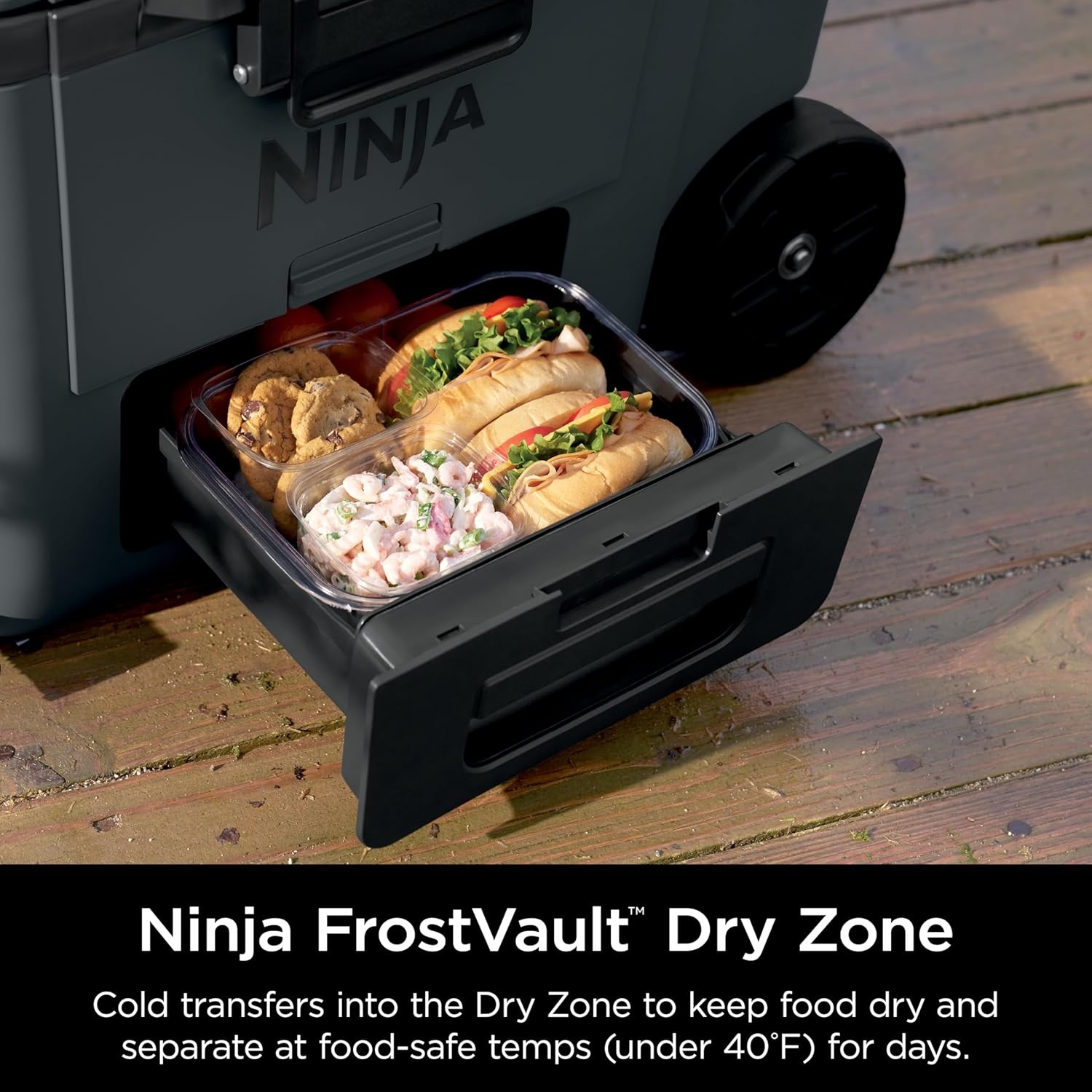 image:imageNinja FrostVault 65qt Wheeled Cooler with Cold Dry Zone Integrated FridgeTemp Dry Storage Drawer Premium HeavyDuty Insulated Cooler Keeps Ice Cold for Days Spanish Moss FB265GN1Charcoal Grey
