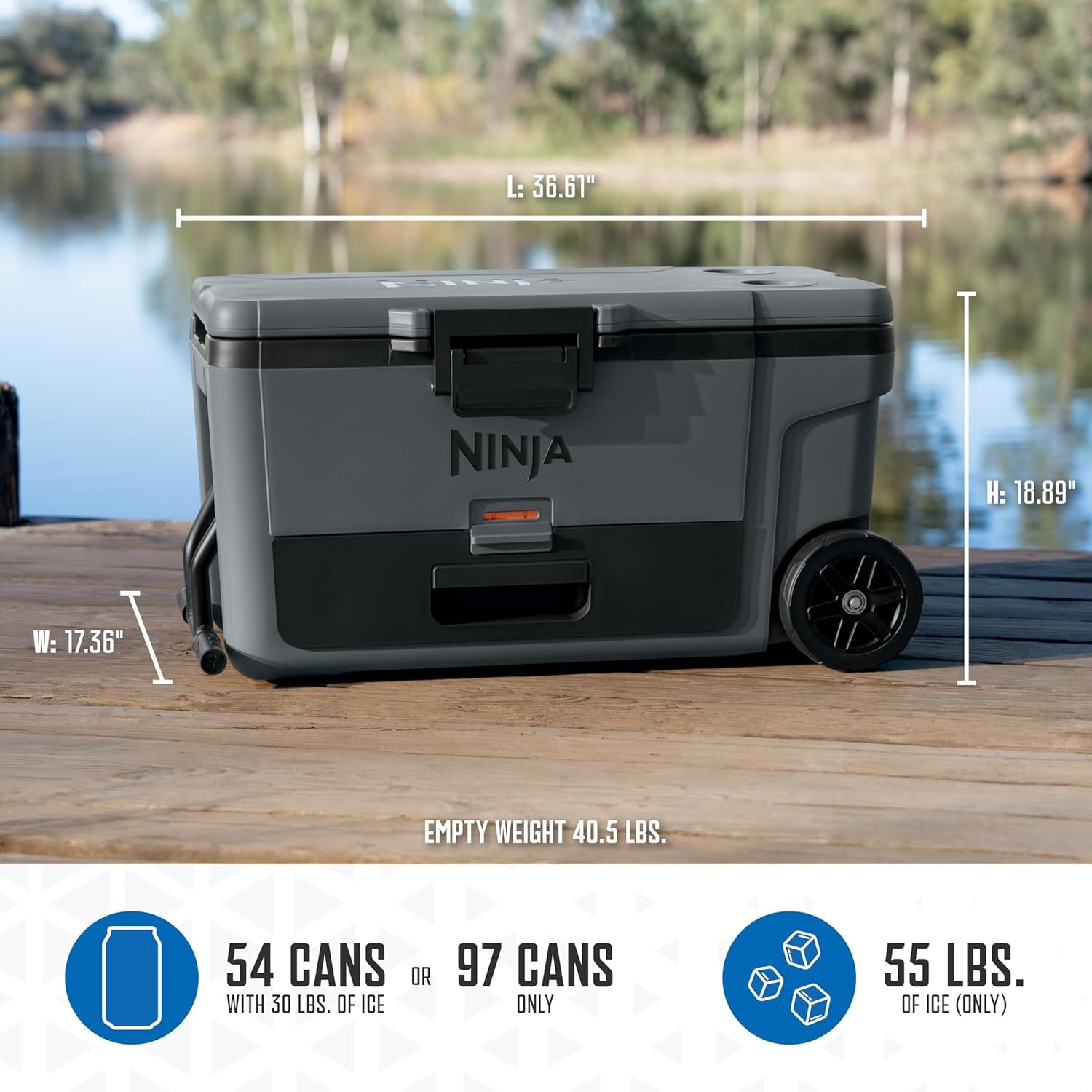 image:imageNinja FrostVault 65qt Wheeled Cooler with Cold Dry Zone Integrated FridgeTemp Dry Storage Drawer Premium HeavyDuty Insulated Cooler Keeps Ice Cold for Days Spanish Moss FB265GN1Charcoal Grey