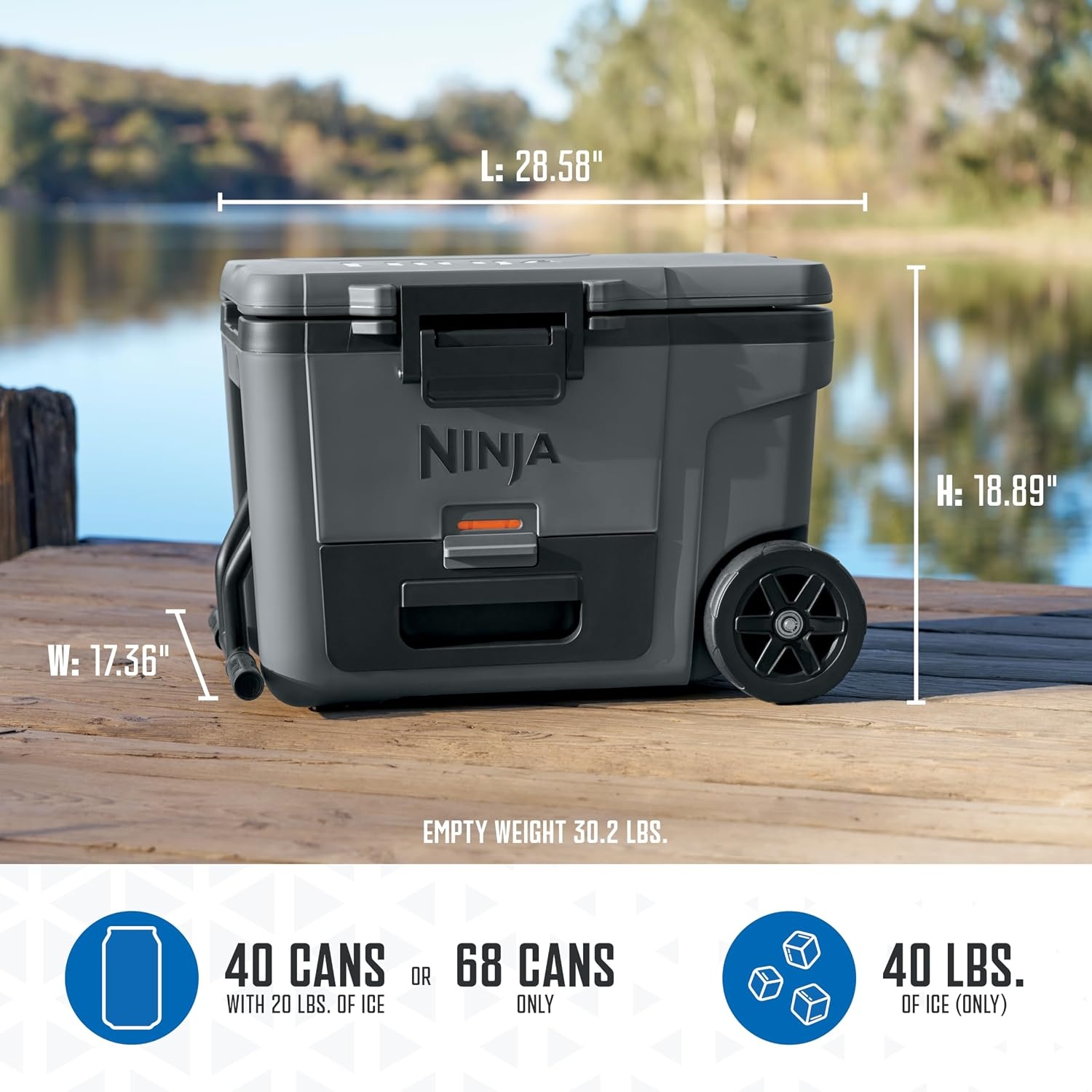 image:imageNinja FrostVault 65qt Wheeled Cooler with Cold Dry Zone Integrated FridgeTemp Dry Storage Drawer Premium HeavyDuty Insulated Cooler Keeps Ice Cold for Days Spanish Moss FB265GN1Charcoal Grey