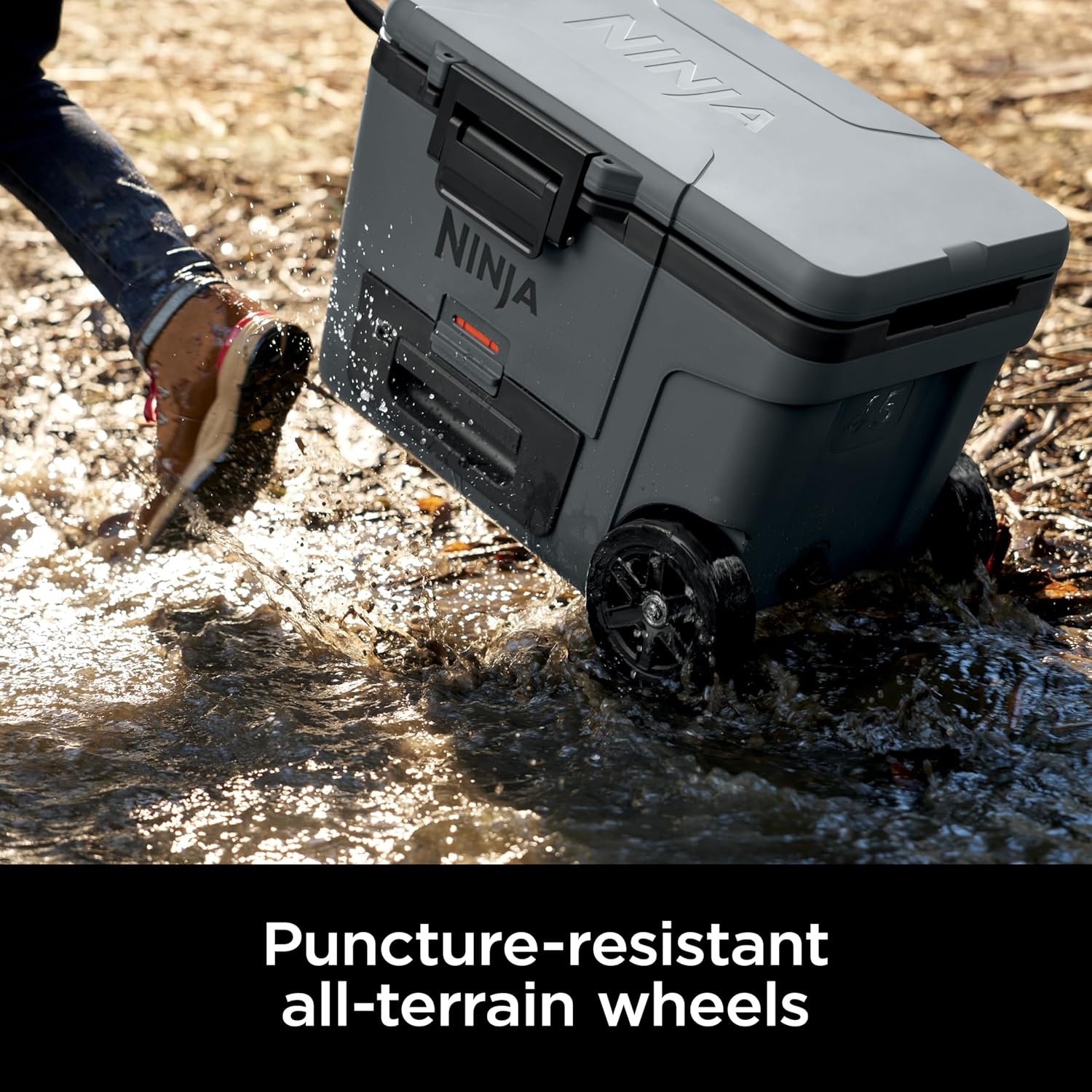 image:imageNinja FrostVault 65qt Wheeled Cooler with Cold Dry Zone Integrated FridgeTemp Dry Storage Drawer Premium HeavyDuty Insulated Cooler Keeps Ice Cold for Days Spanish Moss FB265GN1Charcoal Grey