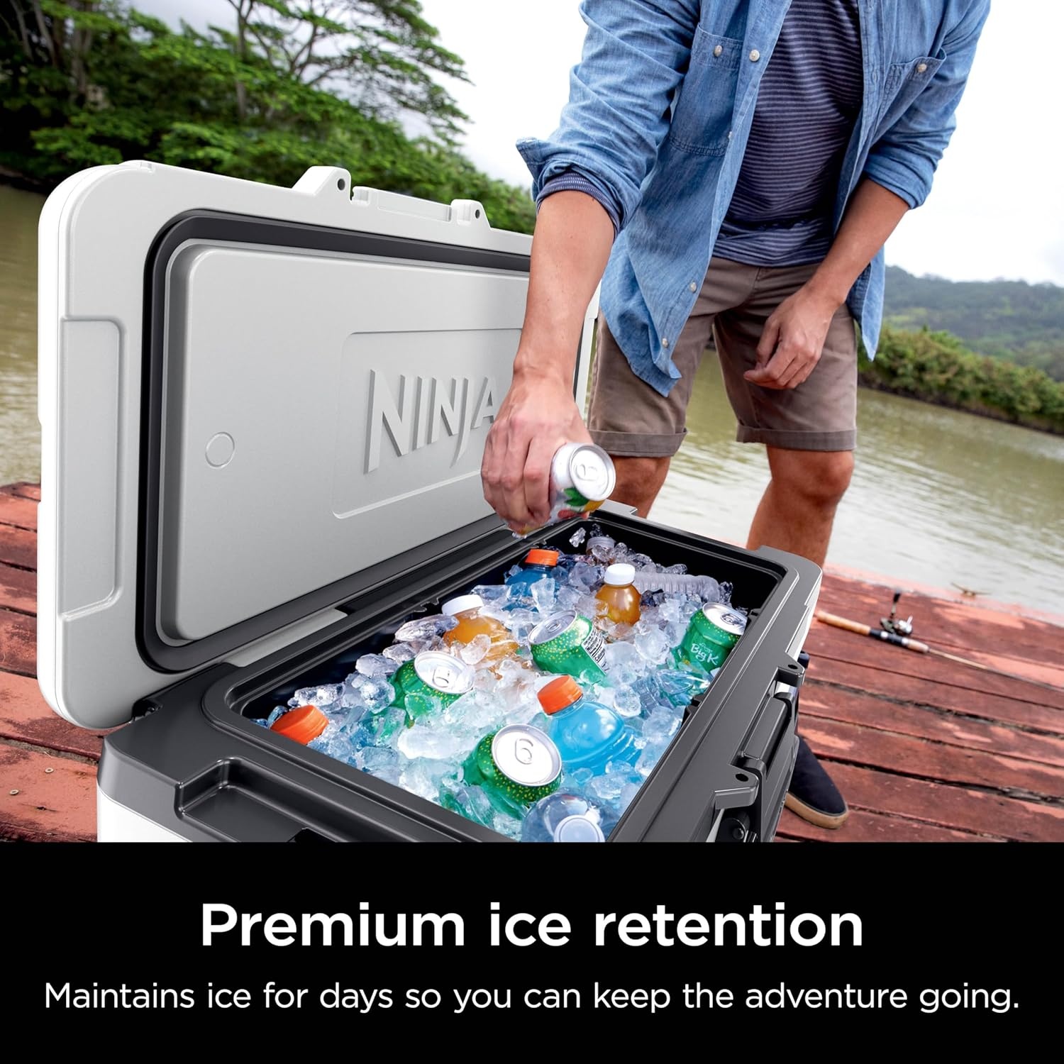 image:imageNinja FrostVault 65qt Wheeled Cooler with Cold Dry Zone Integrated FridgeTemp Dry Storage Drawer Premium HeavyDuty Insulated Cooler Keeps Ice Cold for Days Spanish Moss FB265GN1Luminous Blue