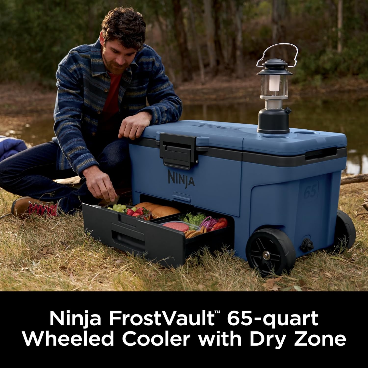 image:imageNinja FrostVault 65qt Wheeled Cooler with Cold Dry Zone Integrated FridgeTemp Dry Storage Drawer Premium HeavyDuty Insulated Cooler Keeps Ice Cold for Days Spanish Moss FB265GN1Lakeshore Blue