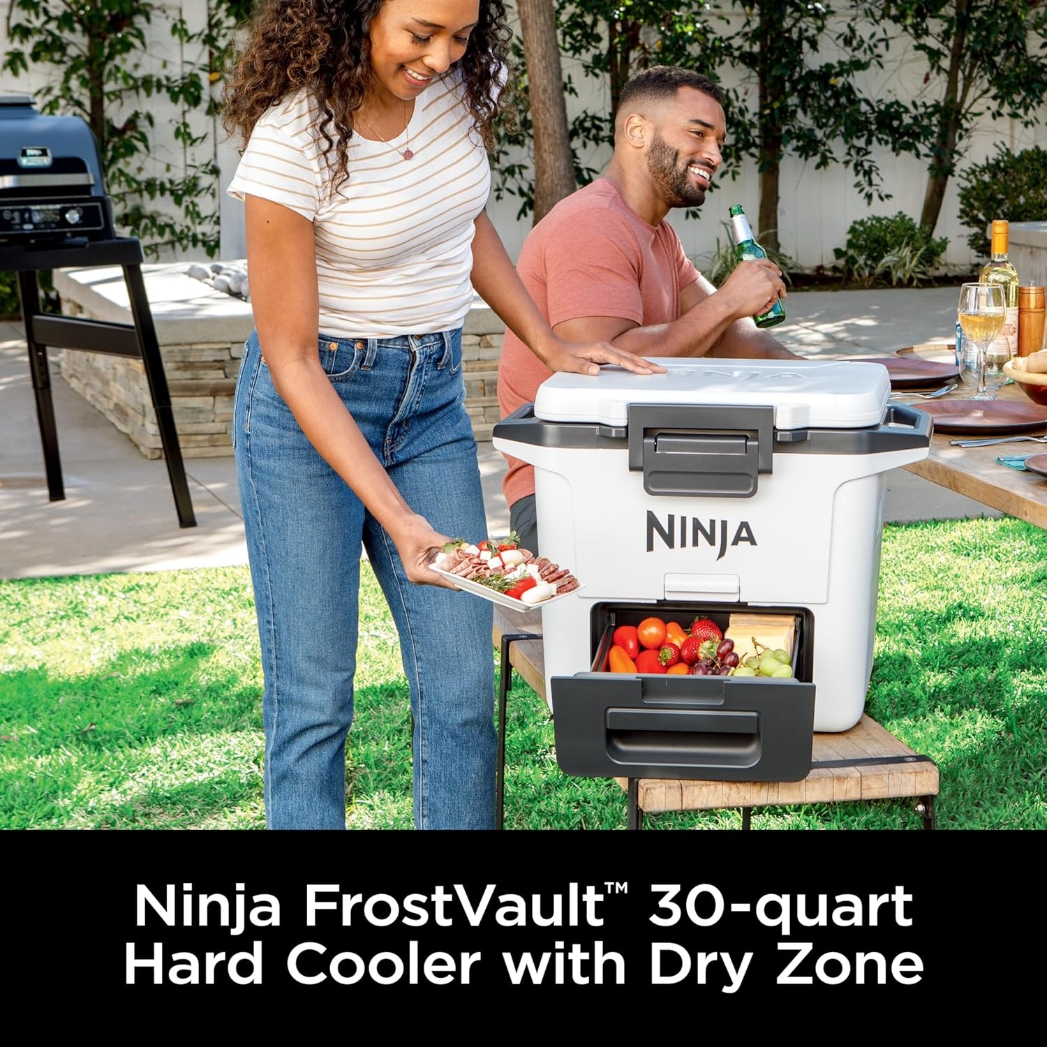 image:imageNinja FrostVault 50qt Hard Cooler with Dry Zone Integrated FridgeTemp Dry Storage Drawer Premium HeavyDuty Insulated Cooler Keeps Ice Cold for Days Spanish Moss FB151GN1Cloud White