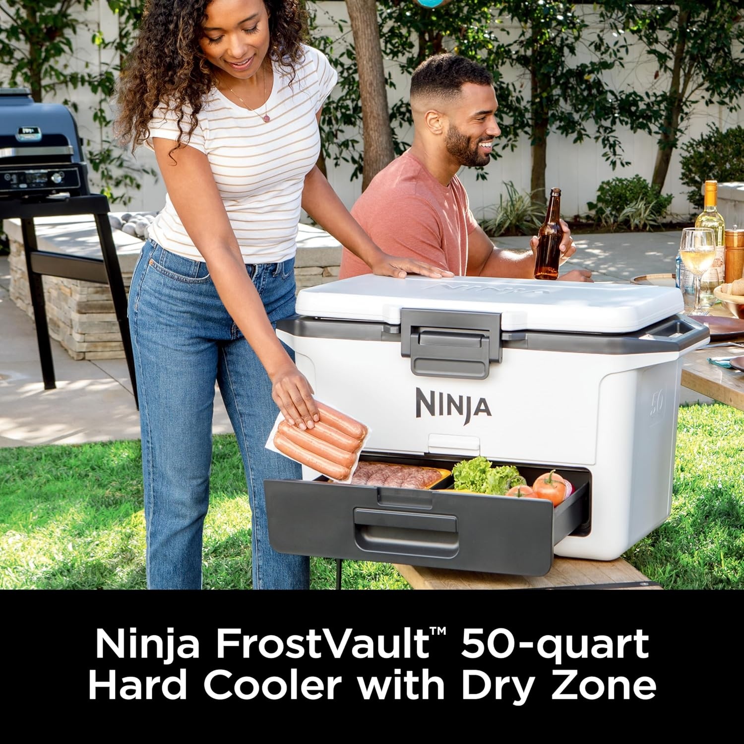 image:imageNinja FrostVault 50qt Hard Cooler with Dry Zone Integrated FridgeTemp Dry Storage Drawer Premium HeavyDuty Insulated Cooler Keeps Ice Cold for Days Spanish Moss FB151GN1Cloud White