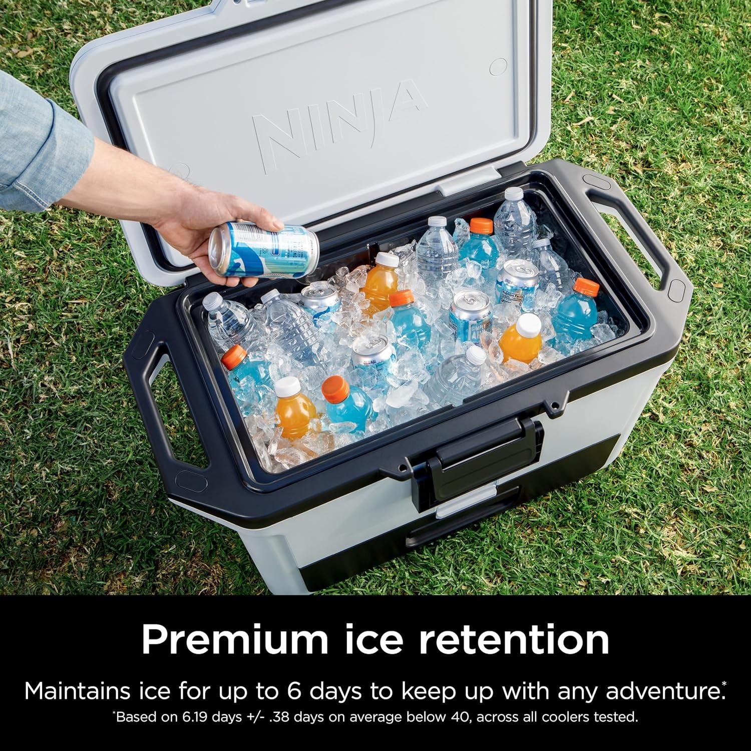 image:imageNinja FrostVault 50qt Hard Cooler with Dry Zone Integrated FridgeTemp Dry Storage Drawer Premium HeavyDuty Insulated Cooler Keeps Ice Cold for Days Spanish Moss FB151GN1Luminous Blue