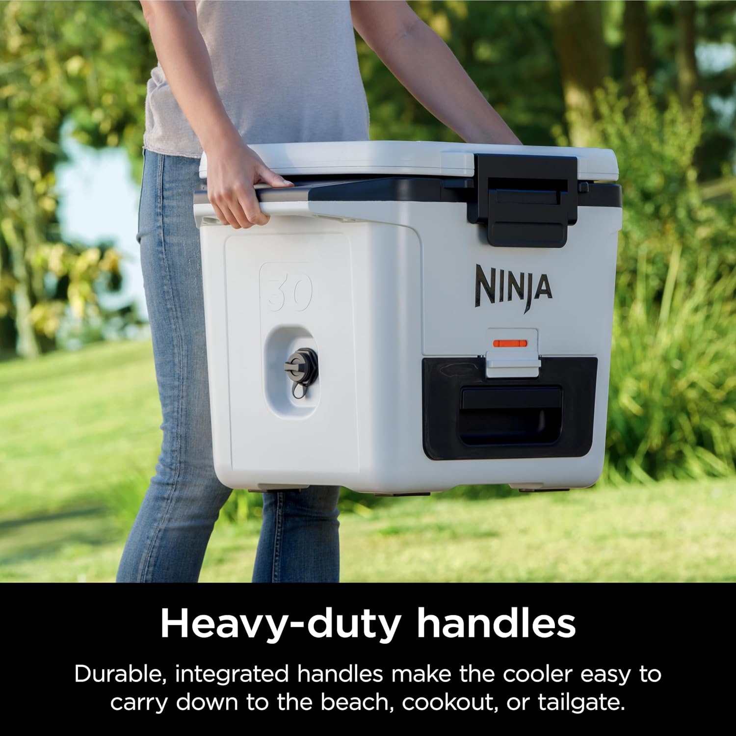 image:imageNinja FrostVault 50qt Hard Cooler with Dry Zone Integrated FridgeTemp Dry Storage Drawer Premium HeavyDuty Insulated Cooler Keeps Ice Cold for Days Spanish Moss FB151GN1Cloud White
