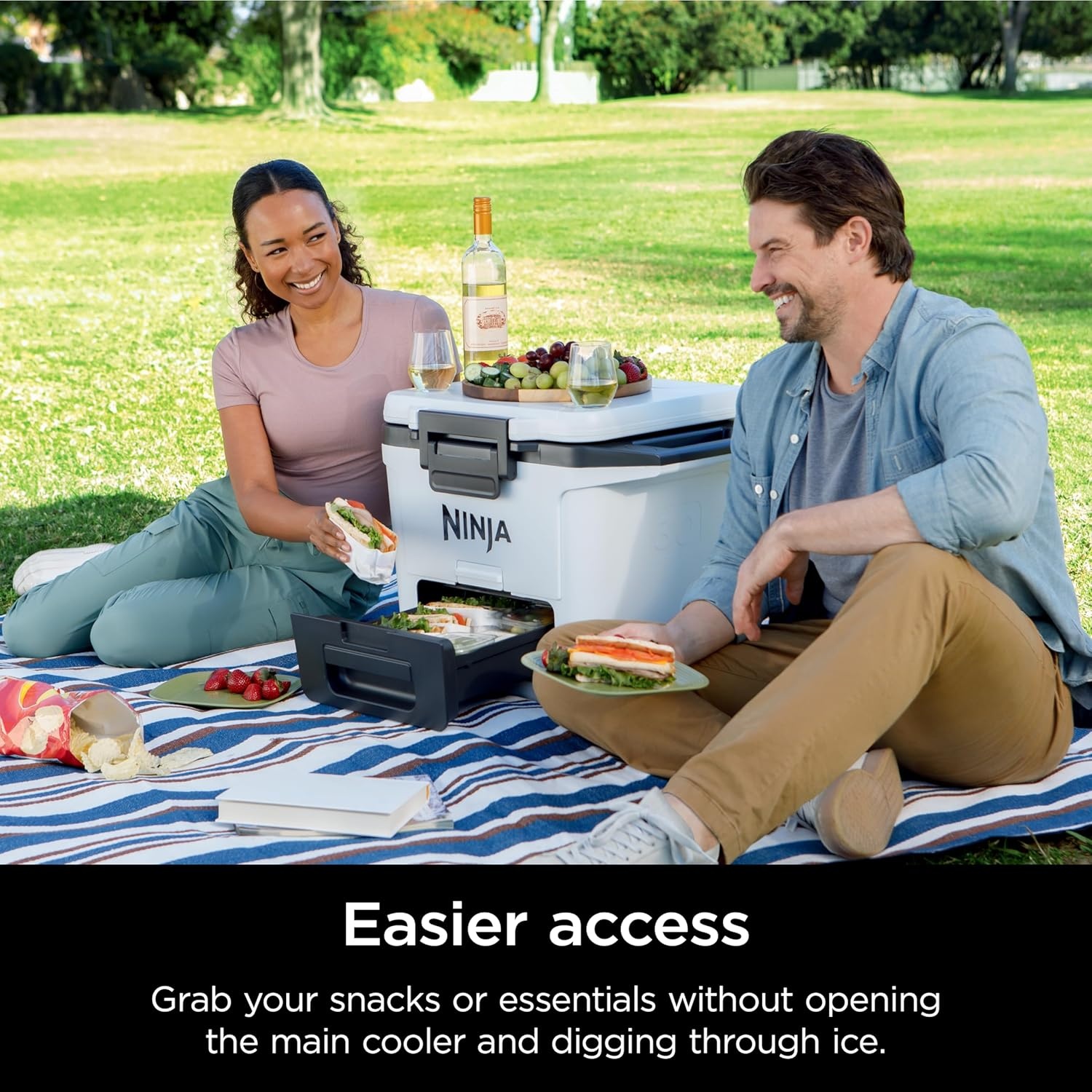 image:imageNinja FrostVault 50qt Hard Cooler with Dry Zone Integrated FridgeTemp Dry Storage Drawer Premium HeavyDuty Insulated Cooler Keeps Ice Cold for Days Spanish Moss FB151GN1Cloud White