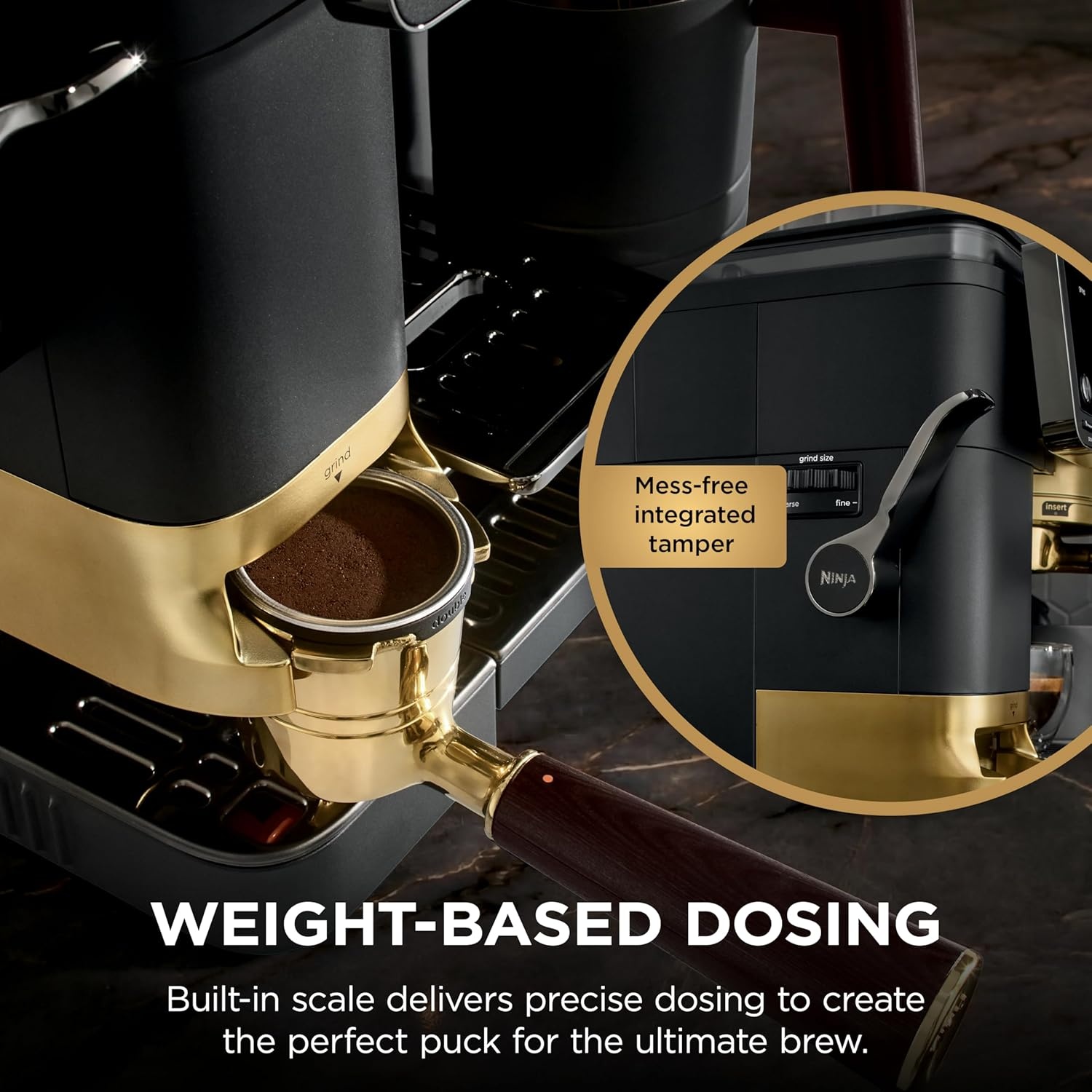 image:imageNinja Luxe Caf Pro designed by David Beckham Espresso Machine Drip Coffee Cold Brew Hot Water Integrated Tamper Builtin Grinder HandsFree Frother for Lattes amp More BlackGold ES771BKBlackGold