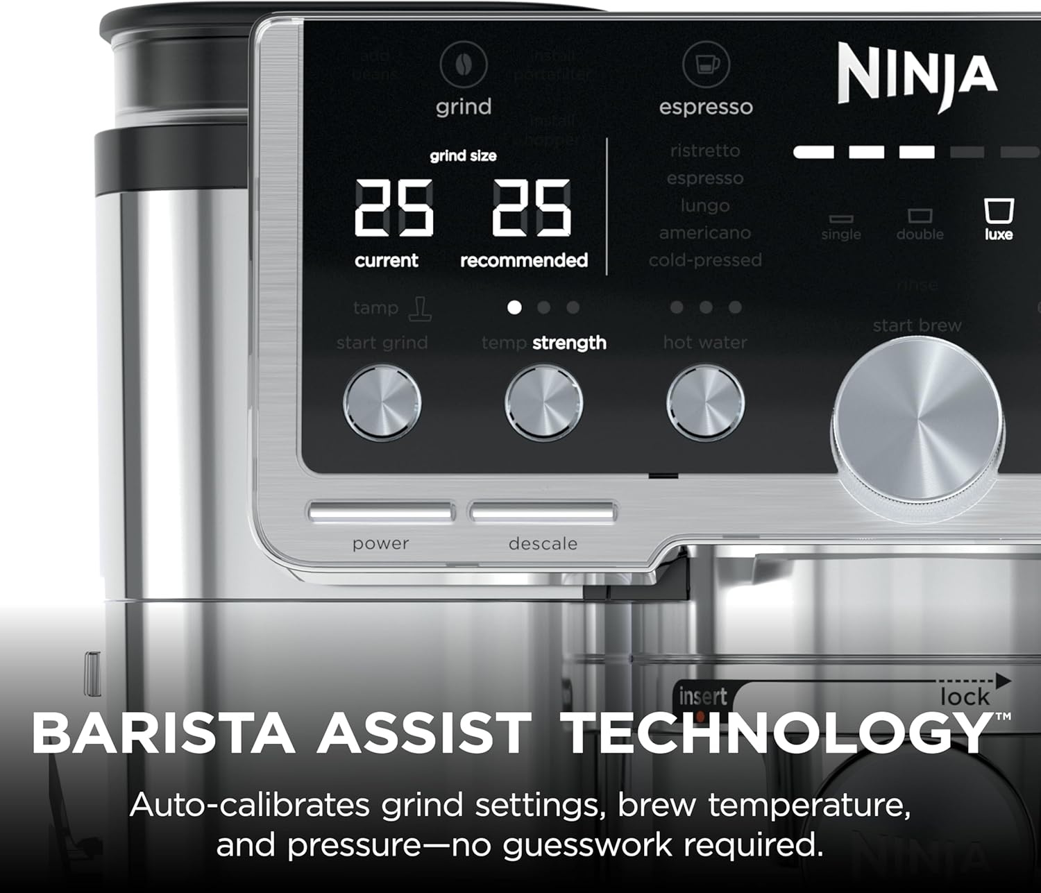 image:imageNinja Luxe Caf Pro designed by David Beckham Espresso Machine Drip Coffee Cold Brew Hot Water Integrated Tamper Builtin Grinder HandsFree Frother for Lattes amp More BlackGold ES771BKStainless Steel