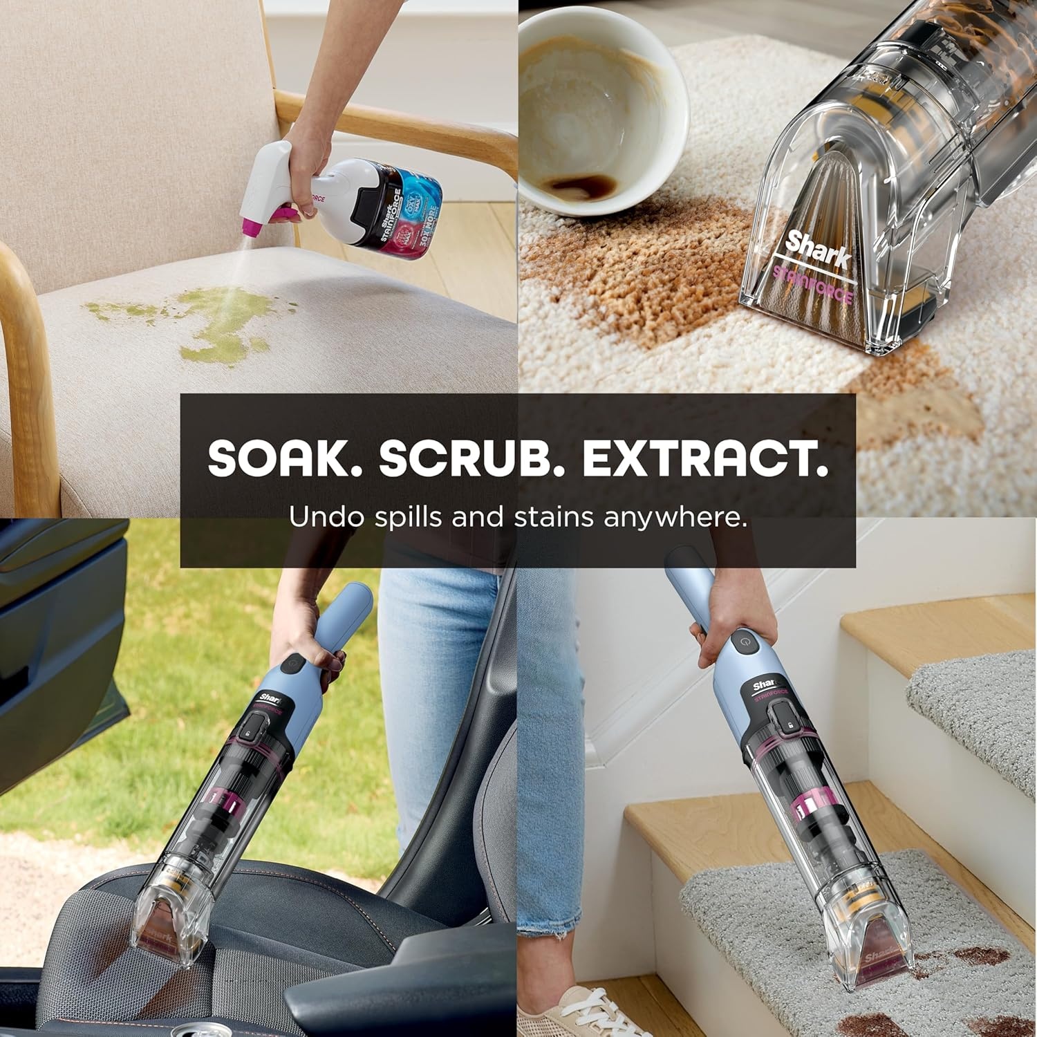 image:imageShark StainForce Cordless Spot Cleaner DualActivated Easy Spray Formula OXYPowered Stain Cleaning Indoor Outdoor Carpets Upholstery Car Seats amp Stairs Pet Urine amp Odor Remover HX101StainForce w Stain Eliminator Tool Wide Stain Tool