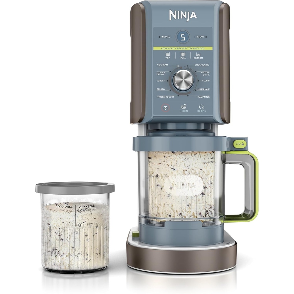 image:imageNinja CREAMi Deluxe Ice Cream Maker 11in1 Create Frozen Desserts Sorbet Milkshakes Yogurt amp More Includes 2 Dishwasher Safe XL 24 Oz Tubs with storage lids Blue NC501NDCREAMi Deluxe 11in1 w 2 Pints Denim