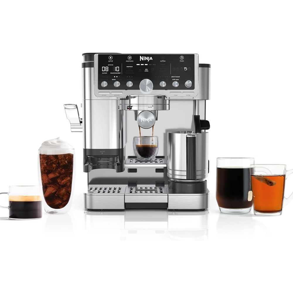 image:imageNinja Luxe Caf Pro designed by David Beckham Espresso Machine Drip Coffee Cold Brew Hot Water Integrated Tamper Builtin Grinder HandsFree Frother for Lattes amp More BlackGold ES771BKStainless Steel