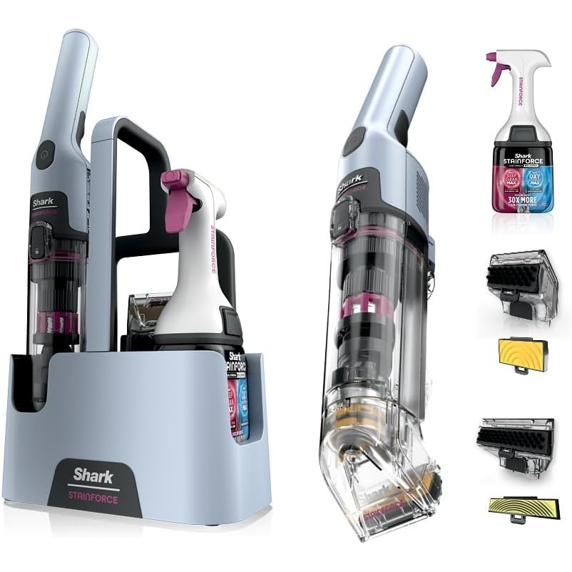 image:imageShark StainForce Cordless Spot Cleaner DualActivated Easy Spray Formula OXYPowered Stain Cleaning Indoor Outdoor Carpets Upholstery Car Seats amp Stairs Pet Urine amp Odor Remover HX101StainForce w Stain Eliminator Tool Wide Stain Tool