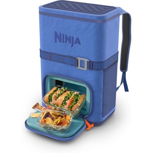 Ninja Backpack Cooler | FrostVault Go 24 Can Soft Cooler | Leakproof Zipper with Built in Can Opener, 2 Ice Packs & Dry Storage Drawer | for Hiking, Camping & More | Daffodil Daze | FF124YL(Luminous Blue)