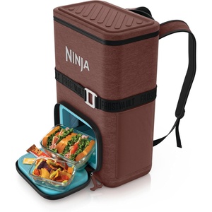 Ninja Backpack Cooler | FrostVault Go 24 Can Soft Cooler | Leakproof Zipper with Built in Can Opener, 2 Ice Packs & Dry Storage Drawer | for Hiking, Camping & More | Daffodil Daze | FF124YL(Canyon Red)