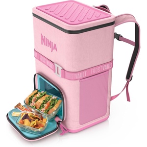 Ninja Backpack Cooler | FrostVault Go 24 Can Soft Cooler | Leakproof Zipper with Built in Can Opener, 2 Ice Packs & Dry Storage Drawer | for Hiking, Camping & More | Daffodil Daze | FF124YL(Pink)