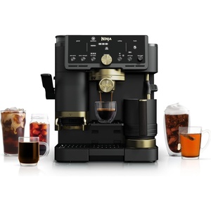 Ninja Luxe™ Café Pro designed by David Beckham, Espresso Machine, Drip Coffee, Cold Brew, Hot Water, Integrated Tamper, Built-in Grinder, Hands-Free Frother for Lattes & More, Black/Gold, ES771BK(Black/Gold)