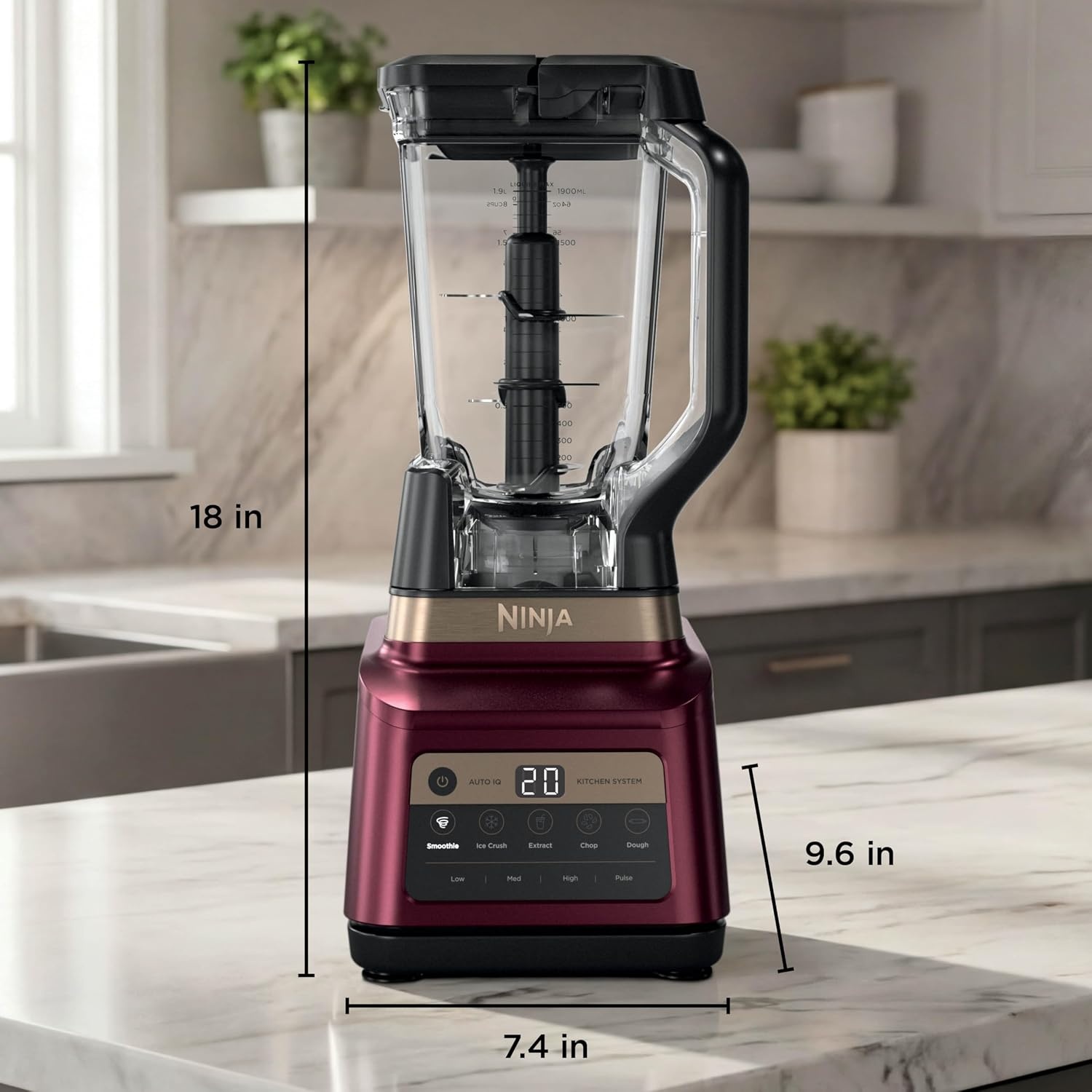 image:imageNinja Professional Plus Kitchen System Premier 3in1 System I Food Processor Blender Mixer Vegetable Chopper Auto IQ Tech I 1400W 72oz Pitcher 64oz Bowl 2 ToGo Cups Red BN801RD1BRNBlender XL Bowl 2 24ozCups