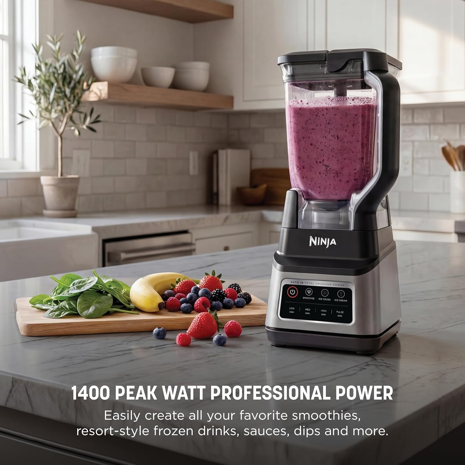 image:imageNinja Professional Plus Kitchen System Premier 3in1 System I Food Processor Blender Mixer Vegetable Chopper Auto IQ Tech I 1400W 72oz Pitcher 64oz Bowl 2 ToGo Cups Red BN801RD1BRNProfessional Plus Blender