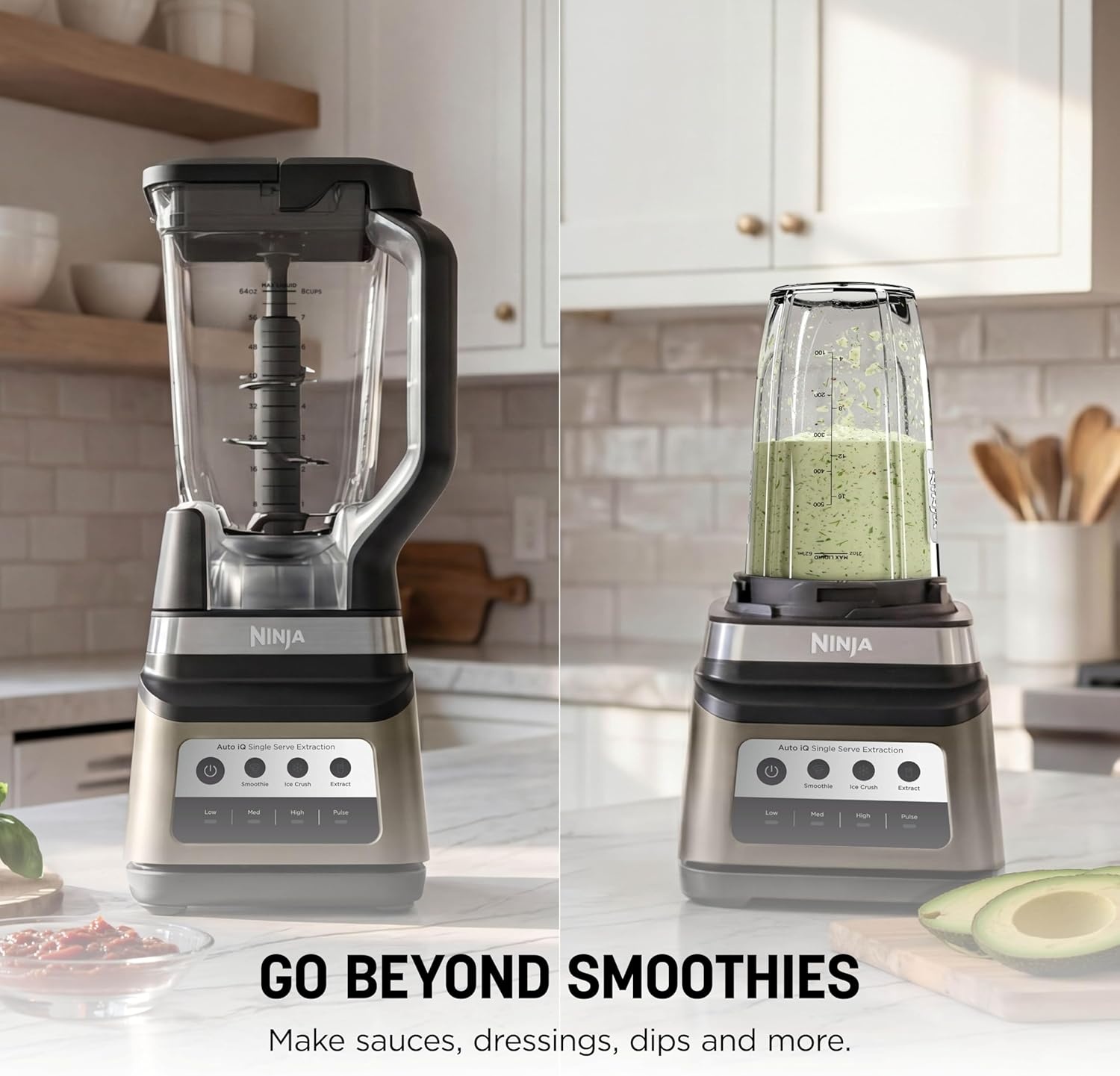 image:imageNinja Professional Plus Kitchen System Premier 3in1 System I Food Processor Blender Mixer Vegetable Chopper Auto IQ Tech I 1400W 72oz Pitcher 64oz Bowl 2 ToGo Cups Red BN801RD1BRNBlender 2 Cups