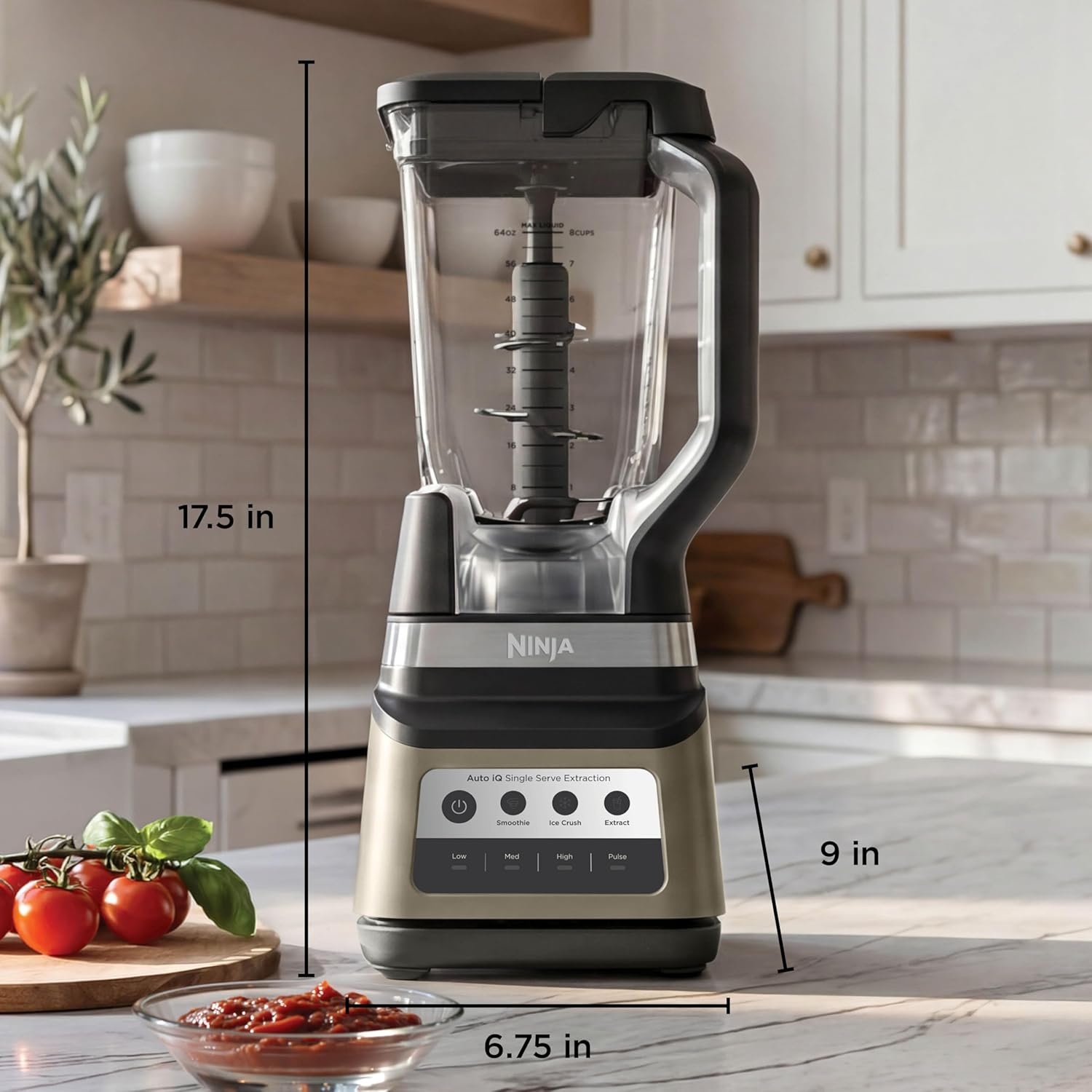 image:imageNinja Professional Plus Kitchen System Premier 3in1 System I Food Processor Blender Mixer Vegetable Chopper Auto IQ Tech I 1400W 72oz Pitcher 64oz Bowl 2 ToGo Cups Red BN801RD1BRNBlender 2 Cups