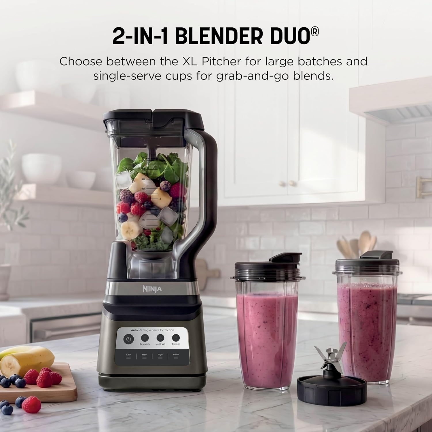 image:imageNinja Professional Plus Kitchen System Premier 3in1 System I Food Processor Blender Mixer Vegetable Chopper Auto IQ Tech I 1400W 72oz Pitcher 64oz Bowl 2 ToGo Cups Red BN801RD1BRNBlender 2 Cups