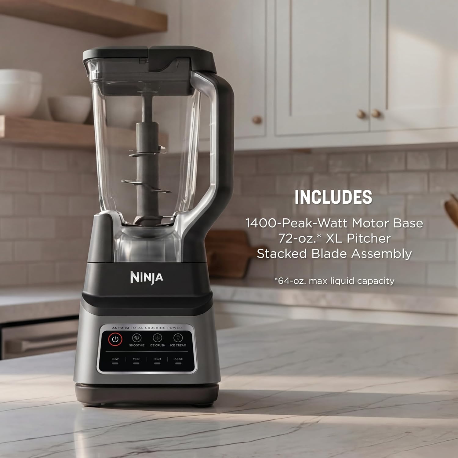 image:imageNinja Professional Plus Kitchen System Premier 3in1 System I Food Processor Blender Mixer Vegetable Chopper Auto IQ Tech I 1400W 72oz Pitcher 64oz Bowl 2 ToGo Cups Red BN801RD1BRNProfessional Plus Blender
