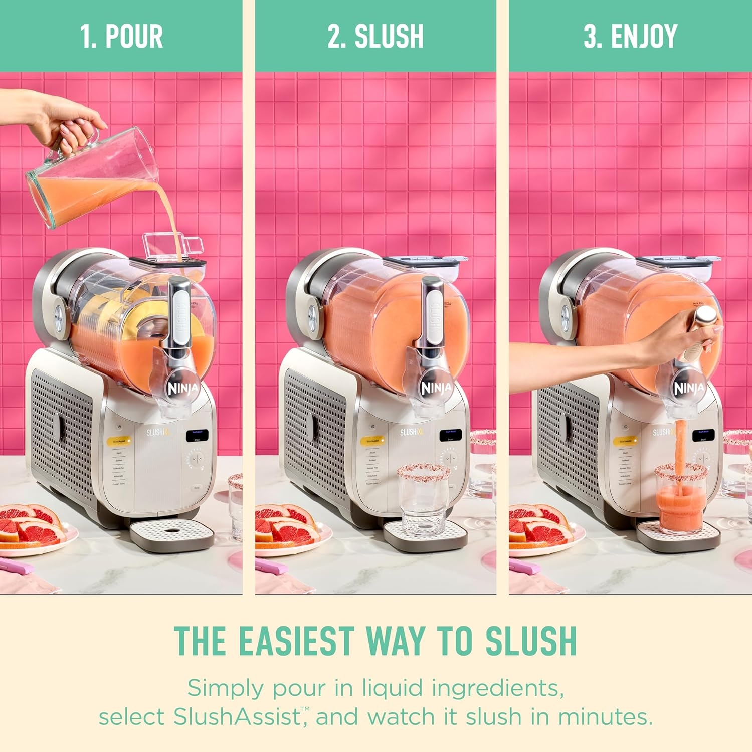 image:imageNinja SLUSHi Twist Smart Frozen Drink Maker with Dual SlushAssist Dual Barrel for 2 Flavors at Once 144 oz 14 Temperature Controls Frozen Cocktails Margaritas Slushies amp More Blue FS701BLSLUSHi XL Smart Crema