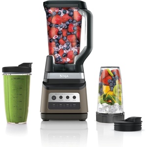 Ninja Professional Plus Kitchen System Premier | 3-in-1 System I Food Processor, Blender, Mixer, Vegetable Chopper | Auto IQ Tech I 1400W | 72oz Pitcher, 64oz Bowl, 2 To-Go Cups | Red | BN801RD1BRN(Blender + (2) Cups)
